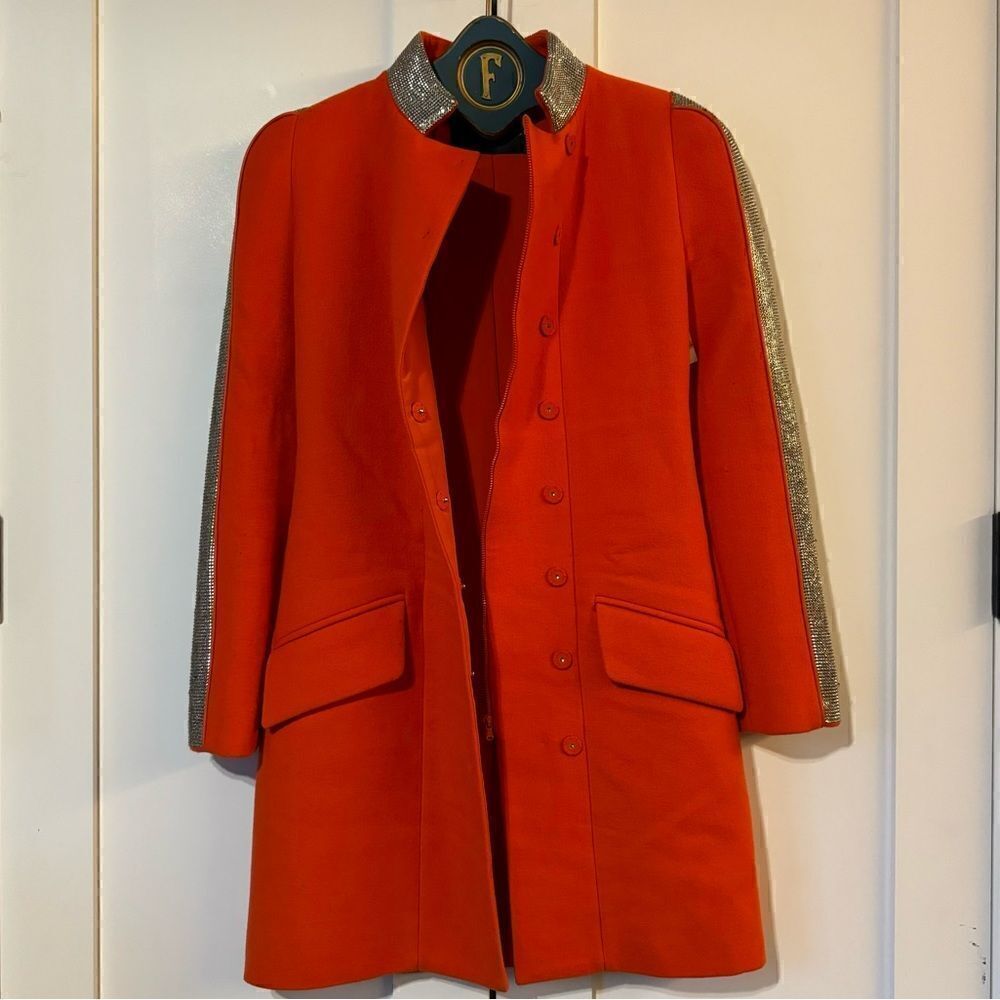 VERSACE ORANGE WOOL and CHAIN MESH COAT 38 - 2